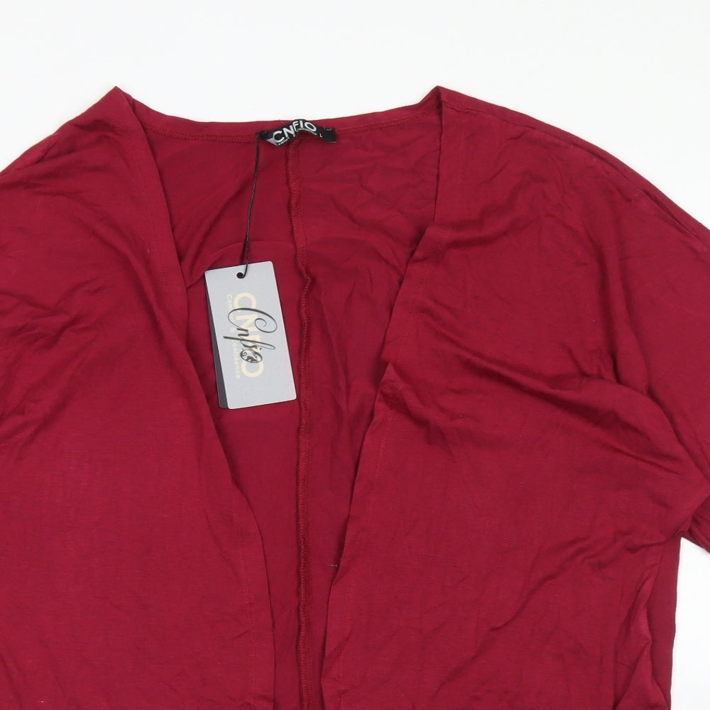 CNFIO Womens Red Round Neck  Rayon Cardigan Jumper Size L