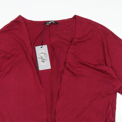 CNFIO Womens Red Round Neck  Rayon Cardigan Jumper Size L