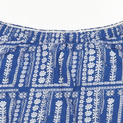 TU Womens Blue Floral Cotton Cropped T-Shirt Size 16 Off the Shoulder