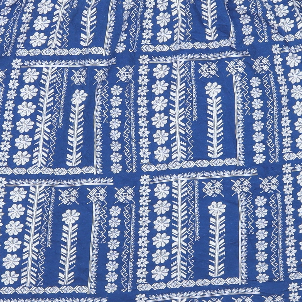 TU Womens Blue Floral Cotton Cropped T-Shirt Size 16 Off the Shoulder