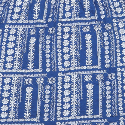 TU Womens Blue Floral Cotton Cropped T-Shirt Size 16 Off the Shoulder