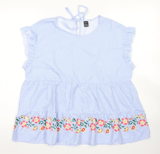 SheIn Womens Blue Striped Polyester Basic Blouse Size L Crew Neck