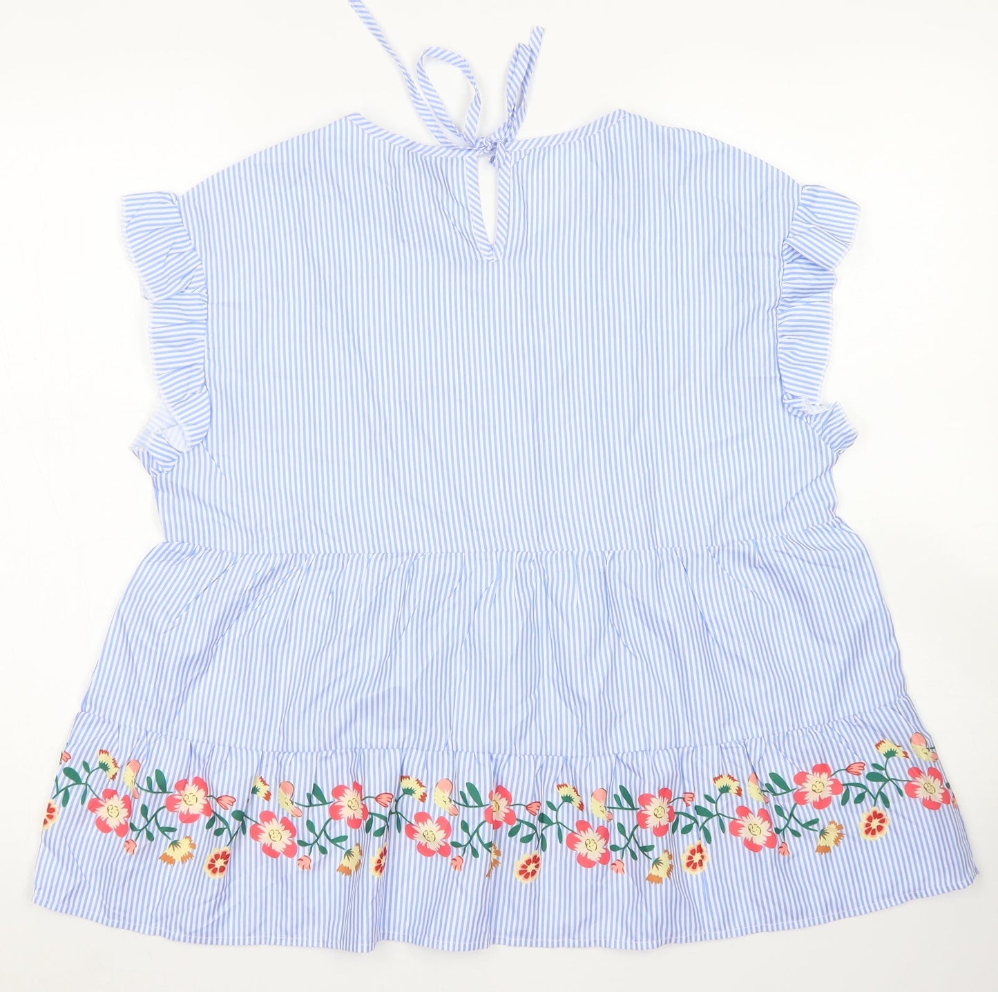 SheIn Womens Blue Striped Polyester Basic Blouse Size L Crew Neck