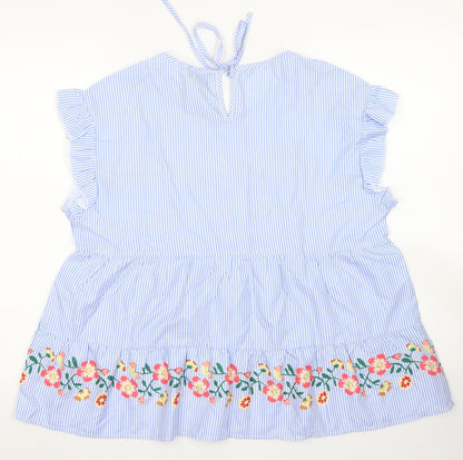 SheIn Womens Blue Striped Polyester Basic Blouse Size L Crew Neck