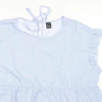 SheIn Womens Blue Striped Polyester Basic Blouse Size L Crew Neck
