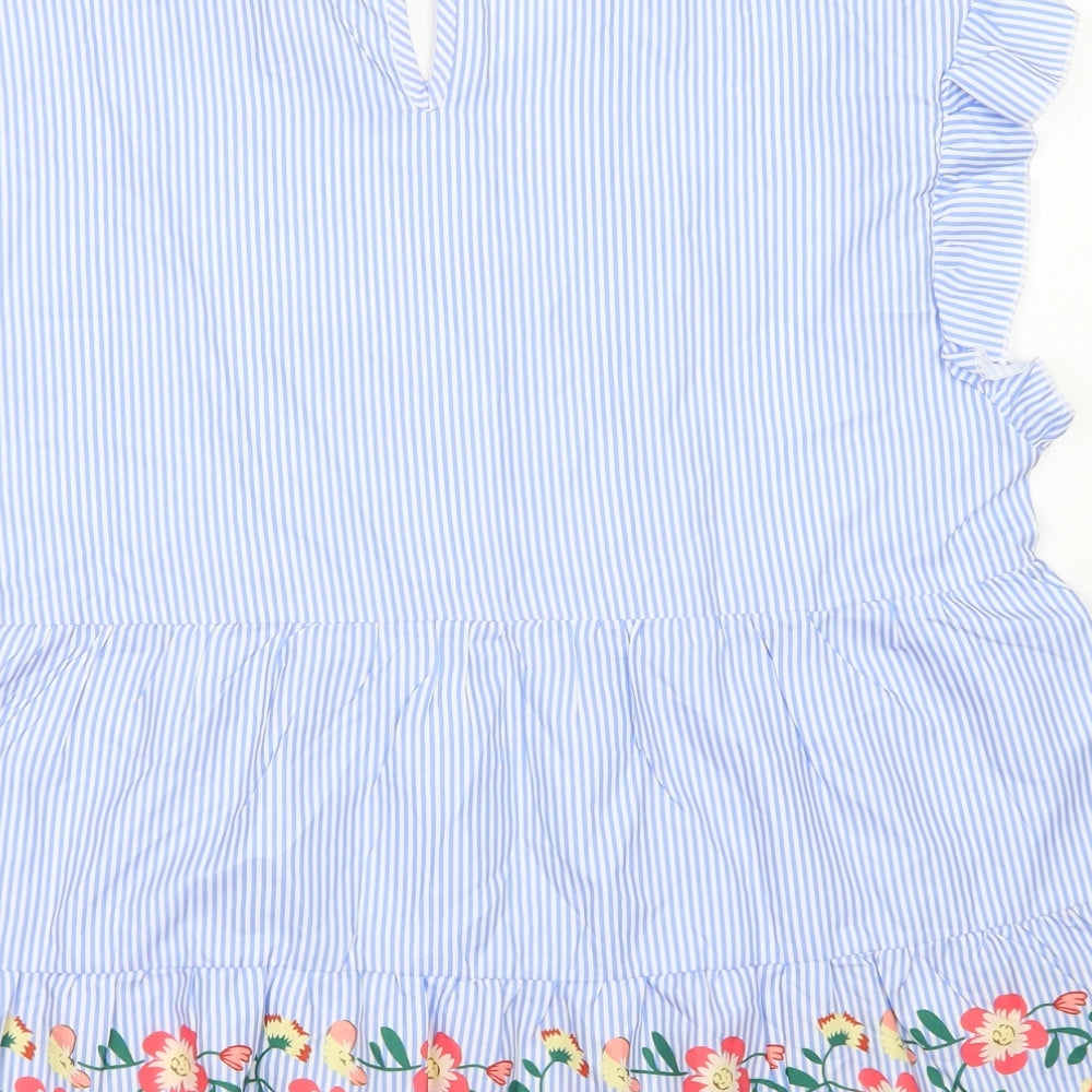 SheIn Womens Blue Striped Polyester Basic Blouse Size L Crew Neck