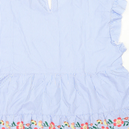 SheIn Womens Blue Striped Polyester Basic Blouse Size L Crew Neck