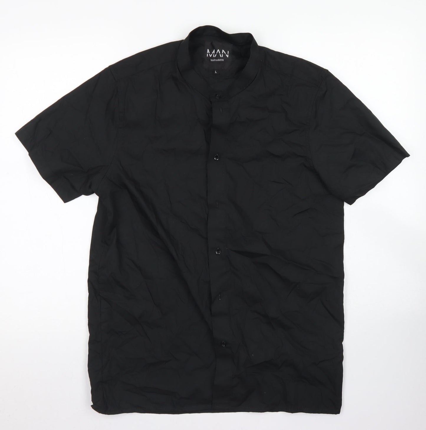 Mens UK Size L Boohoo MAN Black  Button-Up Short Sleeve Casual Shirt