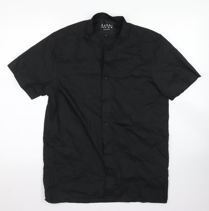 Mens UK Size L Boohoo MAN Black  Button-Up Short Sleeve Casual Shirt