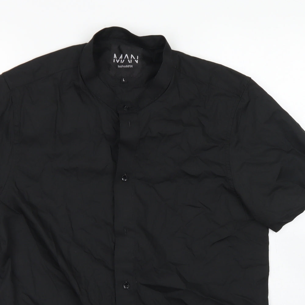 Mens UK Size L Boohoo MAN Black  Button-Up Short Sleeve Casual Shirt