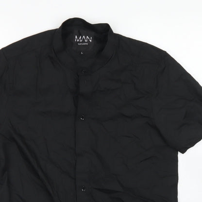 Mens UK Size L Boohoo MAN Black  Button-Up Short Sleeve Casual Shirt