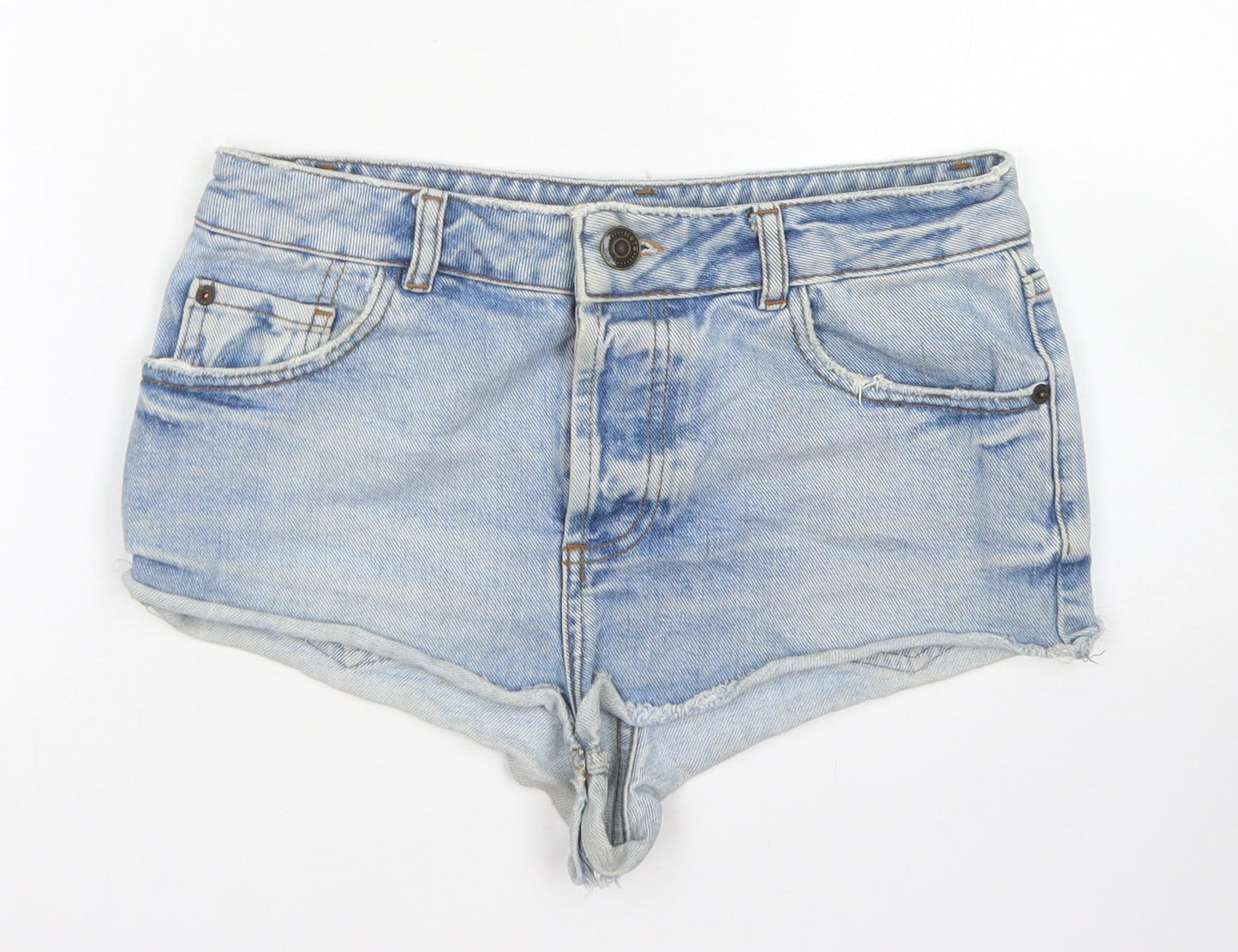 Topshop Womens Blue  Cotton Hot Pants Shorts Size 28 in  Regular Button