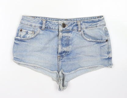 Topshop Womens Blue  Cotton Hot Pants Shorts Size 28 in  Regular Button