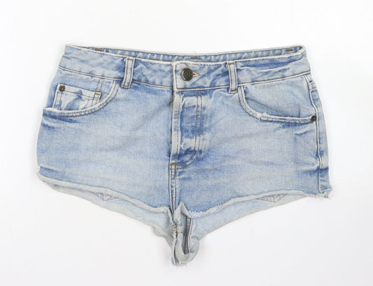 Topshop Womens Blue  Cotton Hot Pants Shorts Size 28 in  Regular Button