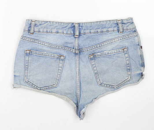 Topshop Womens Blue  Cotton Hot Pants Shorts Size 28 in  Regular Button