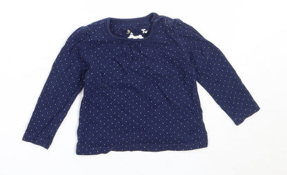 TU Girls Blue Spotted Cotton Basic T-Shirt Size 3-6 Months Round Neck