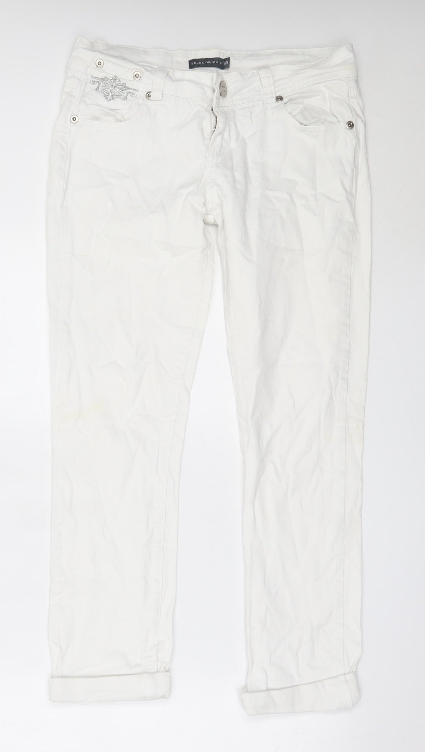 Select Womens White  Cotton Straight Jeans Size 12 L27.5 in Regular