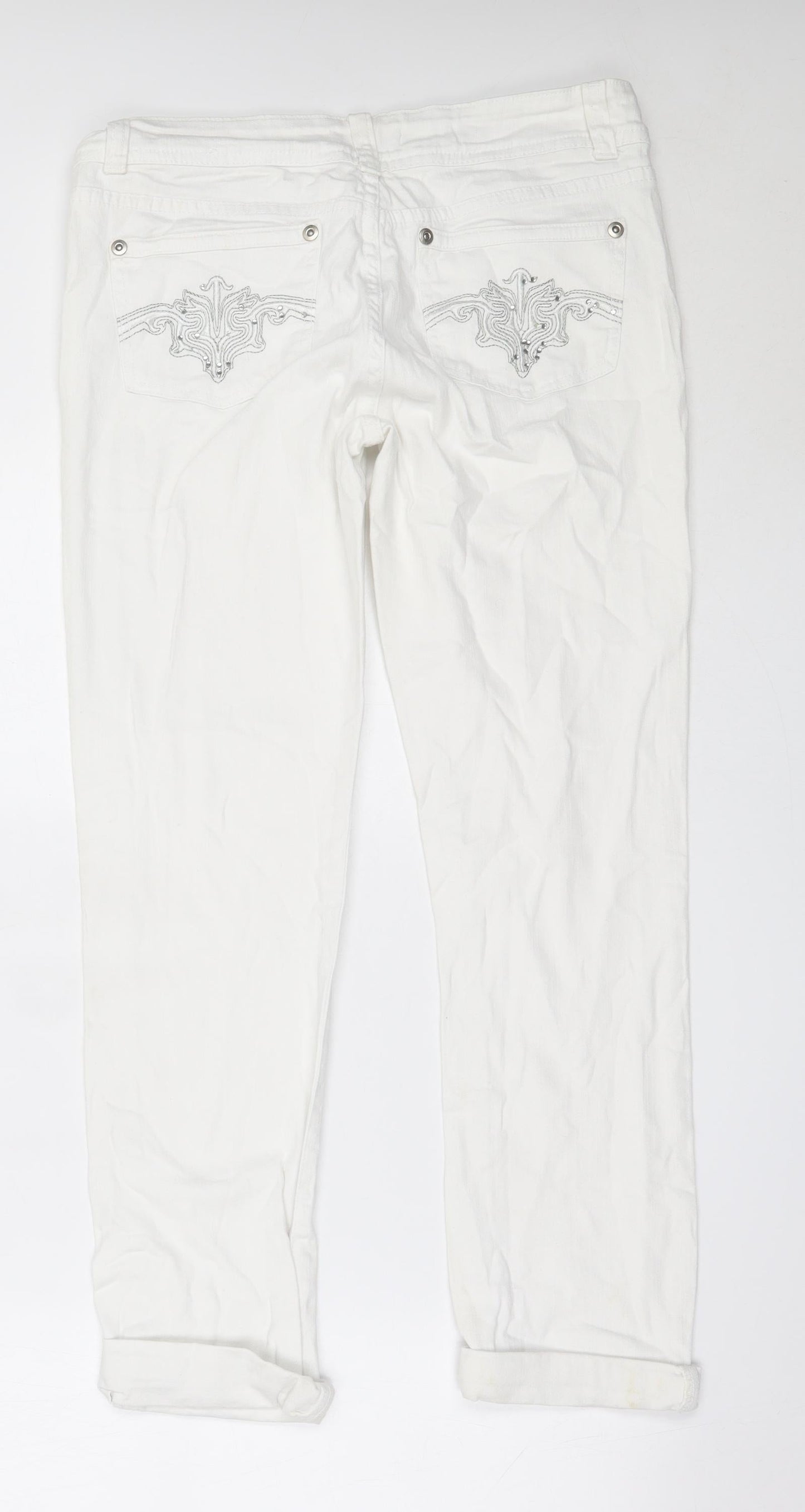 Select Womens White  Cotton Straight Jeans Size 12 L27.5 in Regular