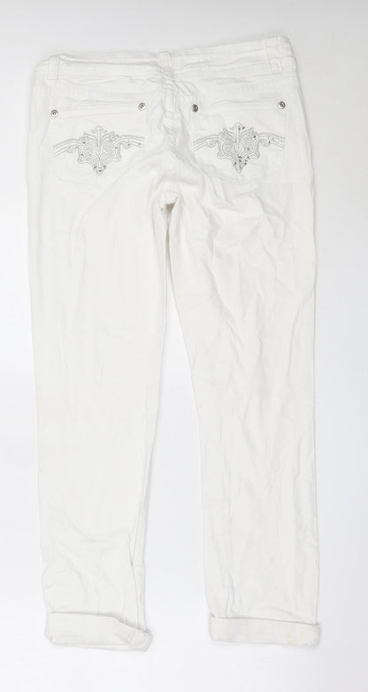 Select Womens White  Cotton Straight Jeans Size 12 L27.5 in Regular