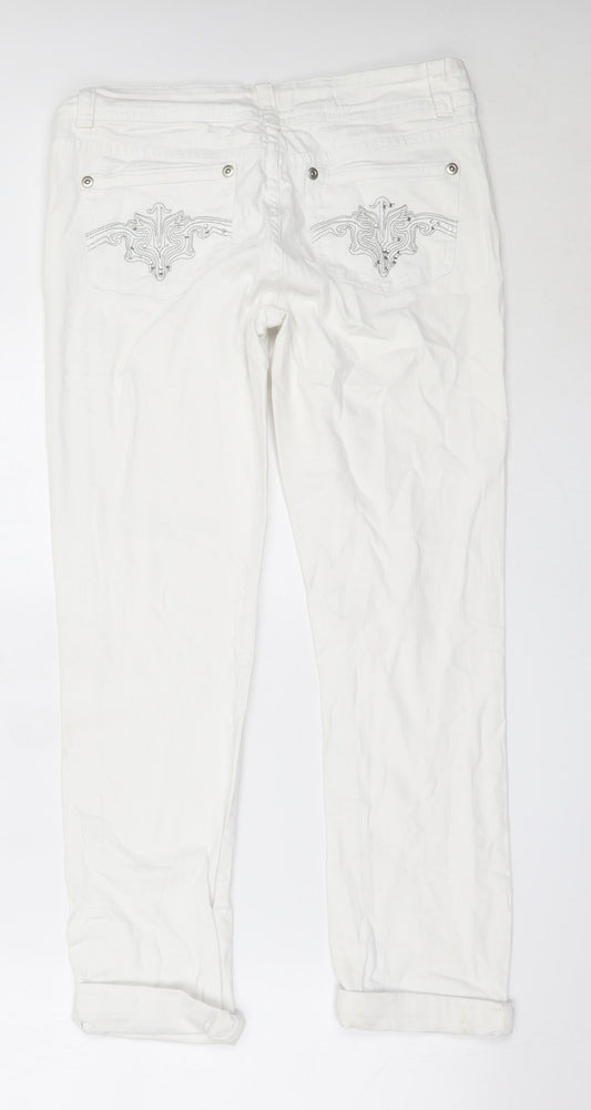 Select Womens White  Cotton Straight Jeans Size 12 L27.5 in Regular