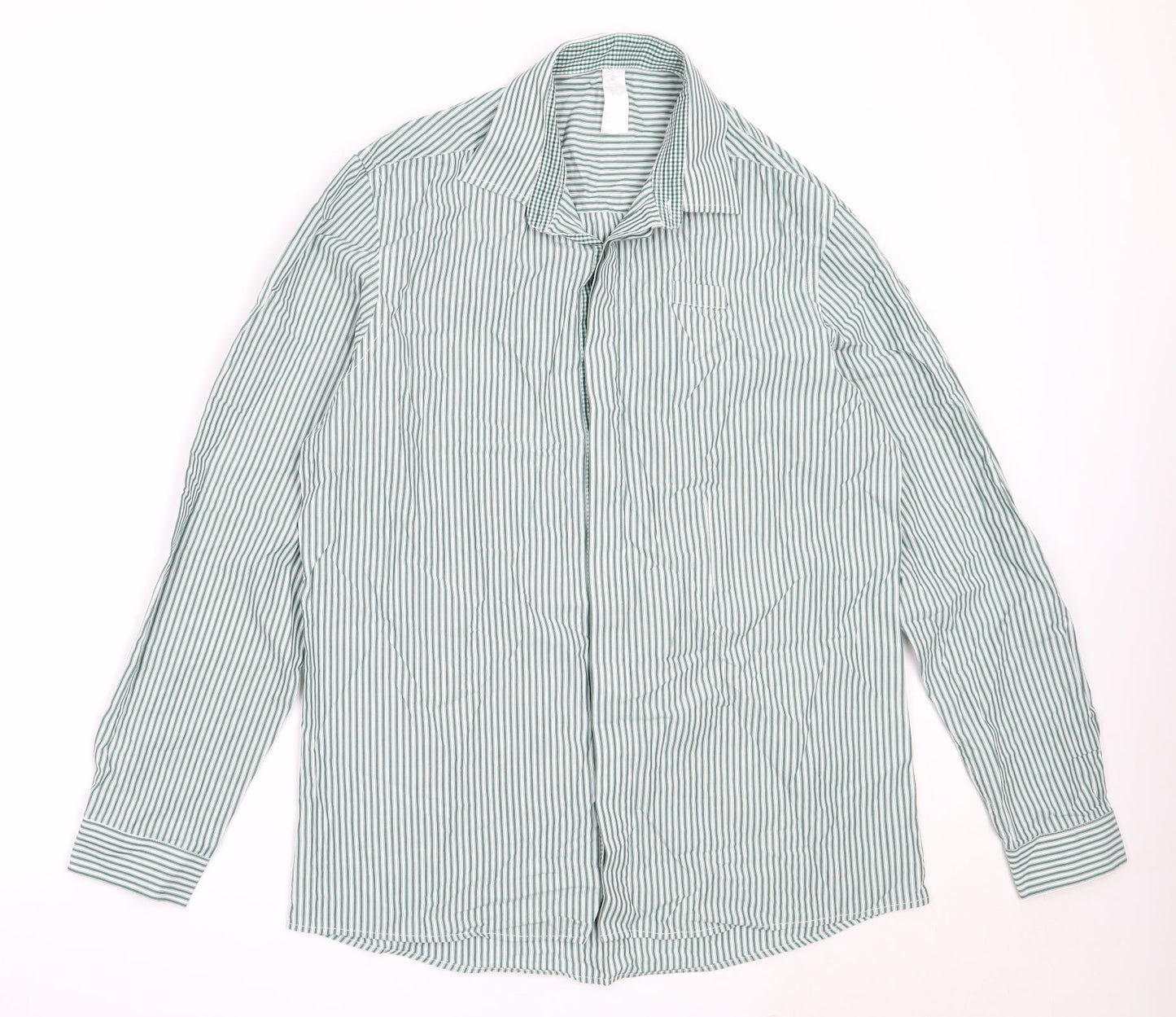 Mens UK Size 16 Dimensions Green  Button-Up Long Sleeve Casual Shirt