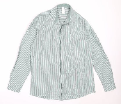 Mens UK Size 16 Dimensions Green  Button-Up Long Sleeve Casual Shirt