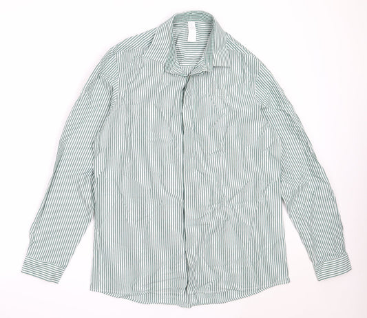 Mens UK Size 16 Dimensions Green  Button-Up Long Sleeve Casual Shirt