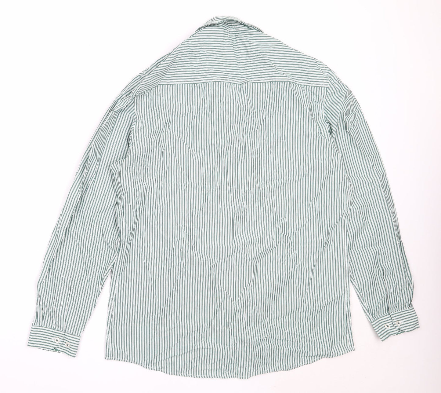 Mens UK Size 16 Dimensions Green  Button-Up Long Sleeve Casual Shirt