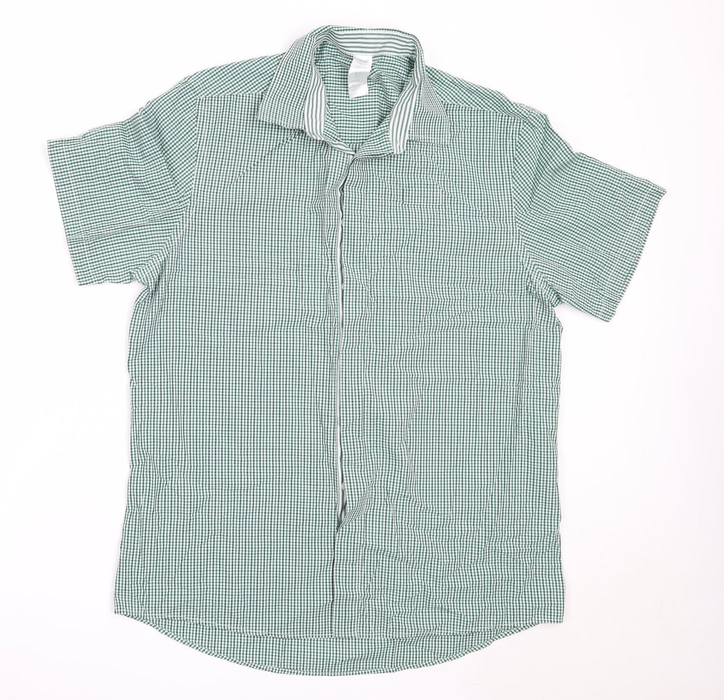 Mens UK Size 16 Dimensions Green  Button-Up Short Sleeve Casual Shirt