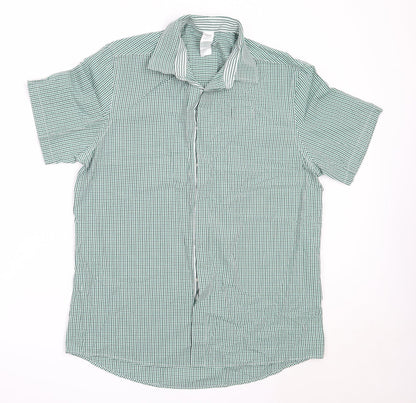 Mens UK Size 16 Dimensions Green  Button-Up Short Sleeve Casual Shirt