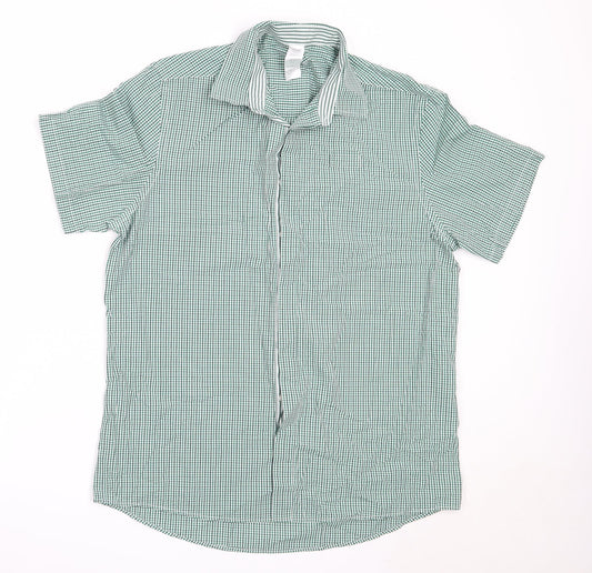 Mens UK Size 16 Dimensions Green  Button-Up Short Sleeve Casual Shirt