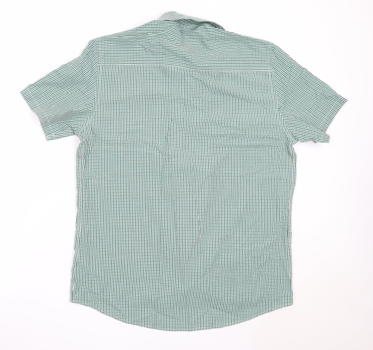 Mens UK Size 16 Dimensions Green  Button-Up Short Sleeve Casual Shirt