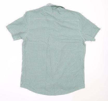 Mens UK Size 16 Dimensions Green  Button-Up Short Sleeve Casual Shirt