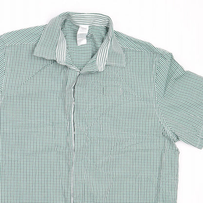 Mens UK Size 16 Dimensions Green  Button-Up Short Sleeve Casual Shirt