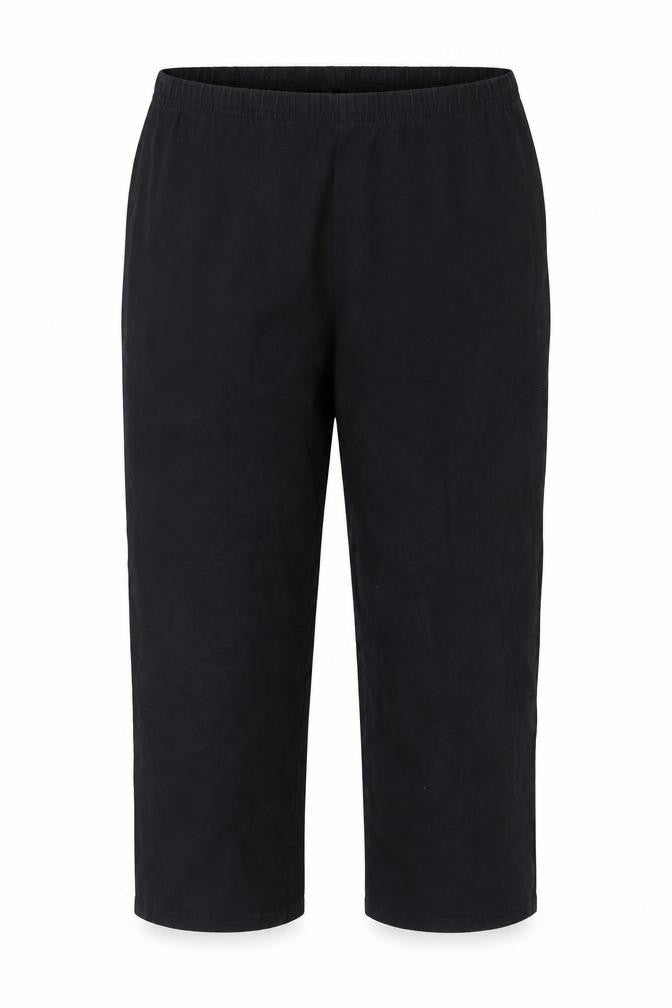 Front view of Preworn women’s black cotton cropped trousers, size L, 21-inch leg regular