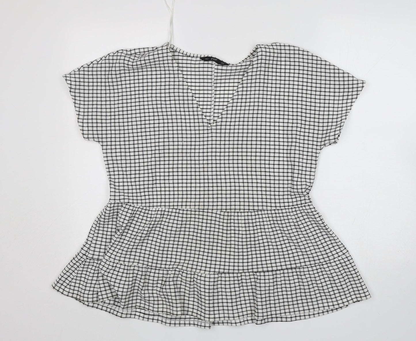 F&F Womens Multicoloured Check Polyester Basic Blouse Size 10 V-Neck