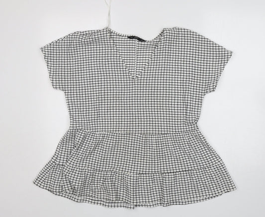 F&F Womens Multicoloured Check Polyester Basic Blouse Size 10 V-Neck