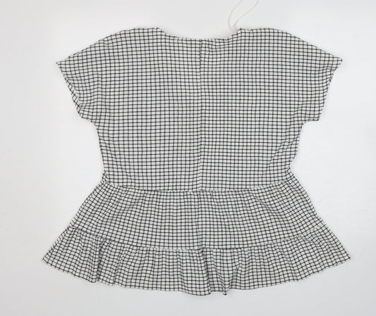 F&F Womens Multicoloured Check Polyester Basic Blouse Size 10 V-Neck