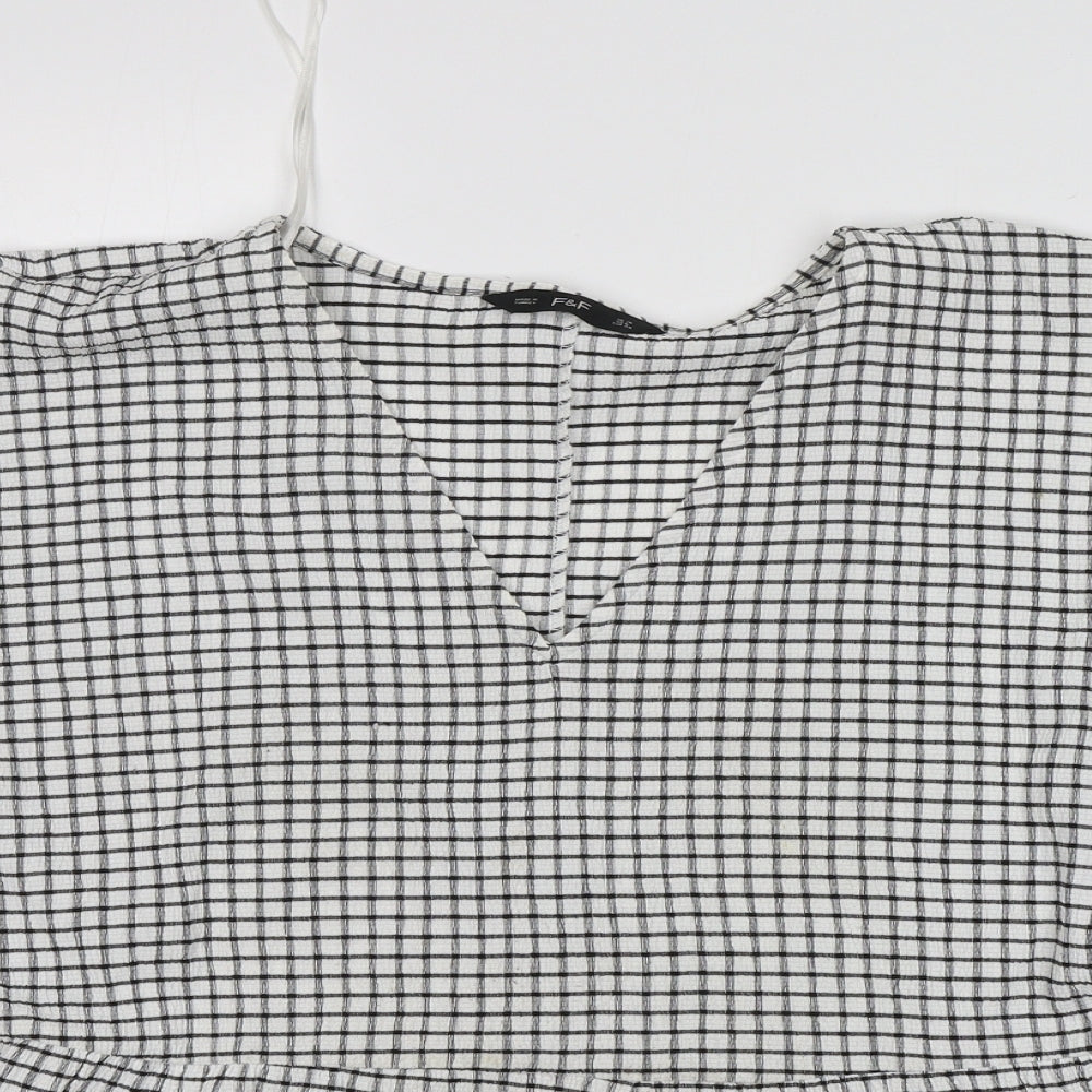 F&F Womens Multicoloured Check Polyester Basic Blouse Size 10 V-Neck