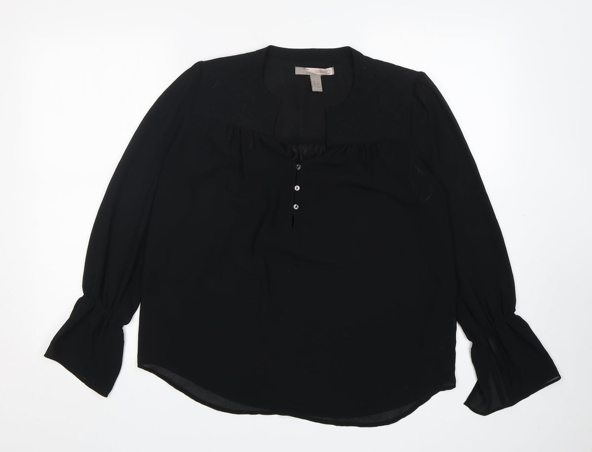 Additional front view of Love 21 women’s black polyester basic blouse, size XS, v-neck