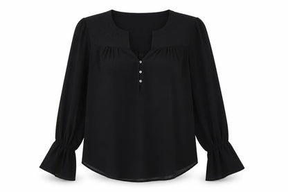 Front view of Love 21 women’s black polyester basic blouse, size XS, v-neck