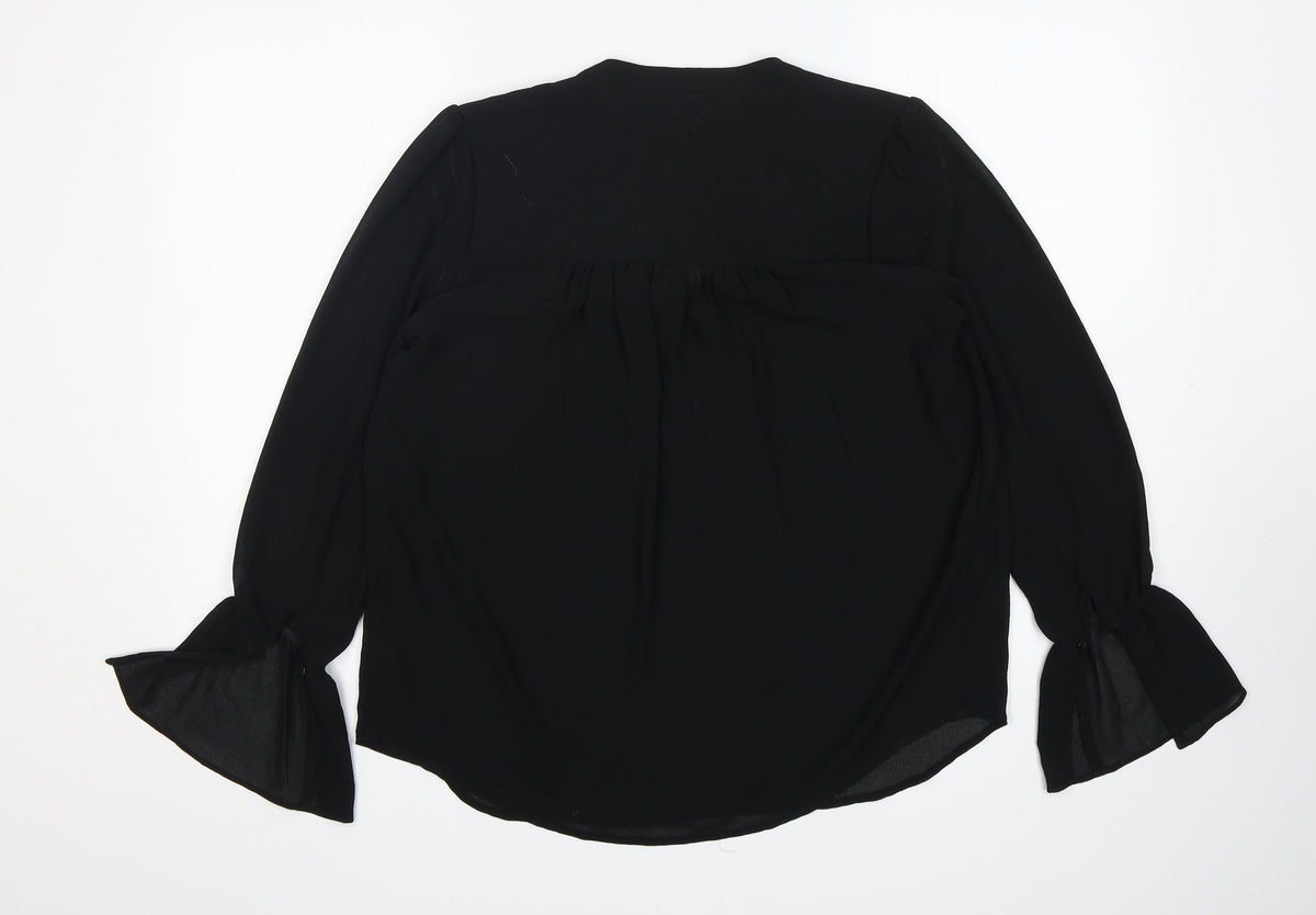 Back view of Love 21 women’s black polyester basic blouse, size XS, v-neck