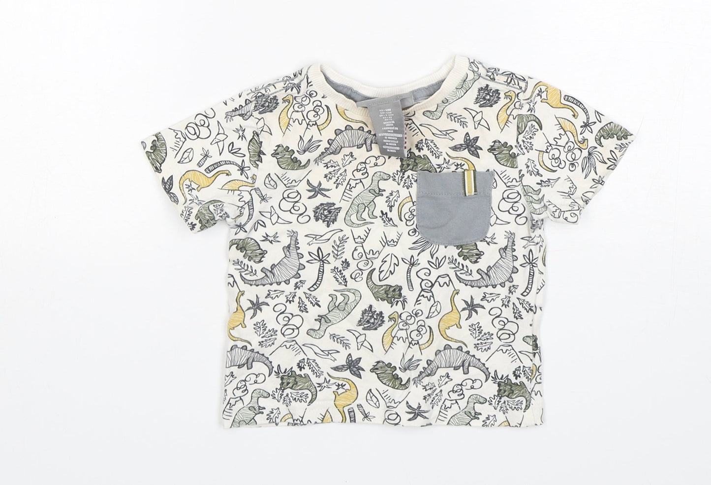James Archer Boys Multicoloured  Cotton Basic T-Shirt Size 9-12 Months Round Neck  - Dinosaur Print