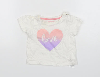Primark Girls White  Cotton Basic T-Shirt Size 3-6 Months Round Neck