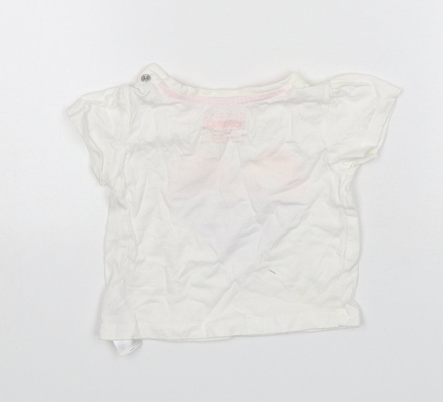 Primark Girls White  Cotton Basic T-Shirt Size 3-6 Months Round Neck