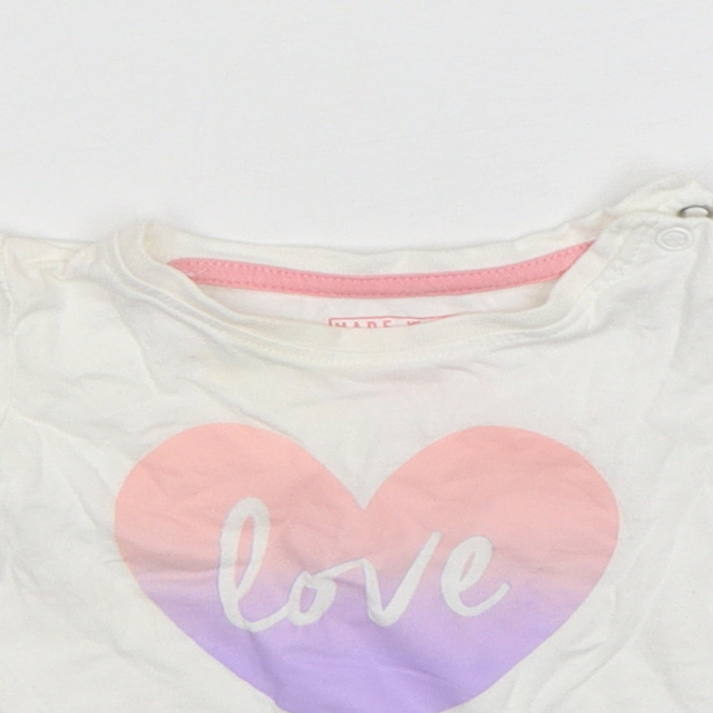 Primark Girls White  Cotton Basic T-Shirt Size 3-6 Months Round Neck