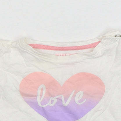 Primark Girls White  Cotton Basic T-Shirt Size 3-6 Months Round Neck