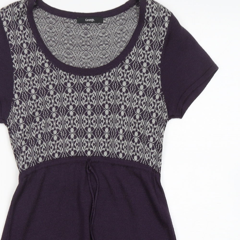 George Womens Purple Round Neck Argyle/Diamond Acrylic Pullover Jumper Size 10