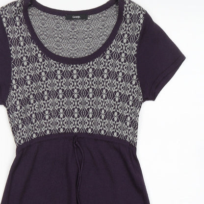 George Womens Purple Round Neck Argyle/Diamond Acrylic Pullover Jumper Size 10