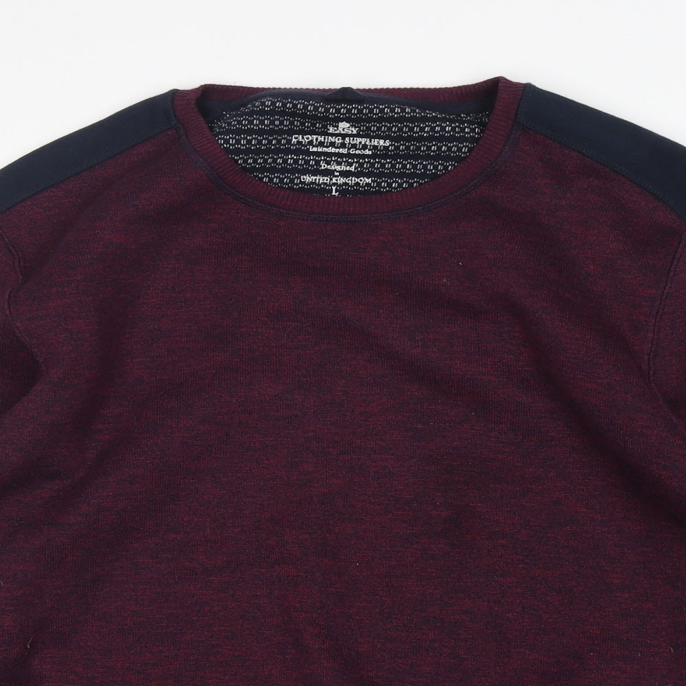 Easy Mens Purple Round Neck  Polyester Pullover Jumper Size L